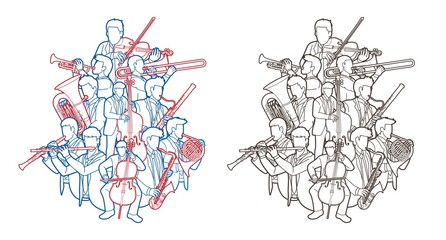 Group of Musician Orchestra Instrument Cartoon Graphic Vector © sila5775