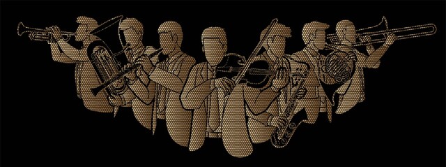 Group of Musician Orchestra Instrument Cartoon Graphic Vector