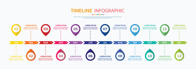 Timeline for 12 months with arrow, Infographic template for business.