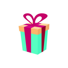 blue cartoon gift box with red bow, vector