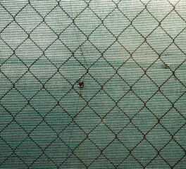 Fototapeta premium Metal mesh fence and synthetic fabric.