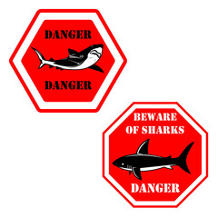Danger. Shark zone. Sign with shark. Vector illustration
