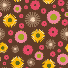 Brown, orange and pink vintage flowers seamless background