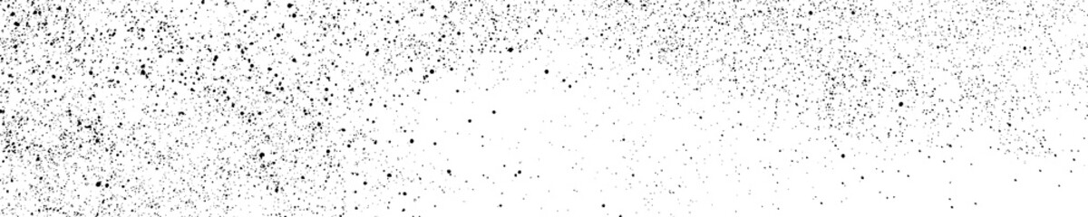 Black Grainy Texture Isolated On White. Panoramic Background. Dust Overlay. Dark Noise Granules. Wide Horizontal Long Banner For Site. Vector Illustration, EPS 10.