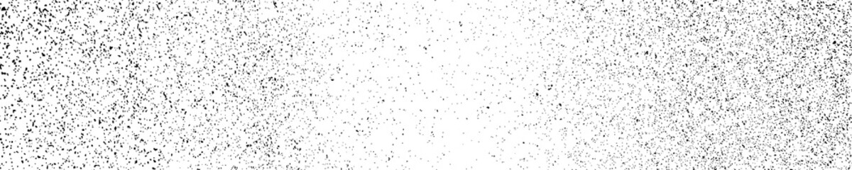 Black Grainy Texture Isolated On White. Panoramic Background. Dust Overlay. Dark Noise Granules. Wide Horizontal Long Banner For Site. Vector Illustration, EPS 10.
