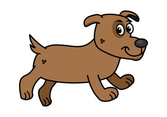 A cute little brown dog walking outside with his master