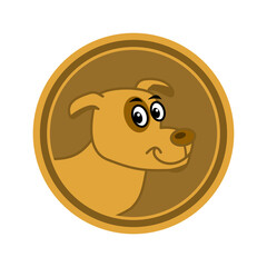 A cute little yellow and blond dog in a logo or a coin