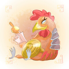 Chinese zodiac animal cartoon. Rooster hand drawn character. Vector Design for your greetings card, flyers, invitation, posters, brochure, banners, calendar