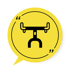 Black Bicycle handlebar icon isolated on white background. Yellow speech bubble symbol. Vector