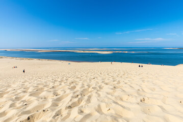  View from the Dune of Pilat, the tallest sand dune in Europe. La Teste-de-Buch, Arcachon Bay,...