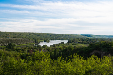 Fototapeta na wymiar spring landscape of the Dniester river on the border of Ukraine with Moldova