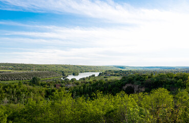 spring landscape of the Dniester river on the border of Ukraine with Moldova