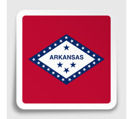 flag of american state of Arkansas icon on paper square sticker with shadow. Button for mobile application or web. Vector