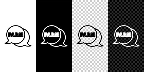 Set line Speech bubble with text Farm icon isolated on black and white background. Vector