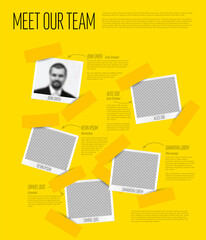 Company team yellow presentation template with photos - obrazy, fototapety, plakaty
