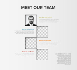 Meet out team mosaic presentation template page with photos