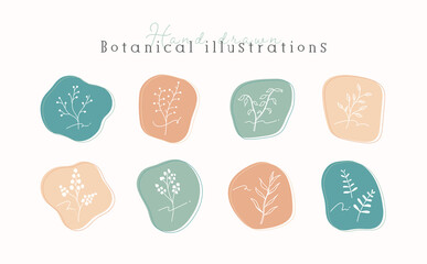 手書きの花や葉のイラストのセット 植物 おしゃれ かわいい 素材 自然 Wall Mural Yugoro