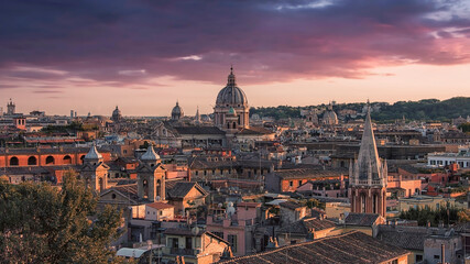 Fototapeta na wymiar Rome city roofs at sunset
