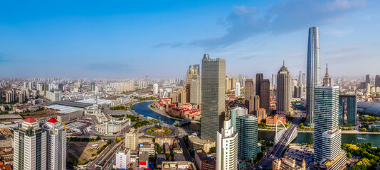Obraz premium Aerial photograph of skyline of architectural landscape of Tianjin Financial Center