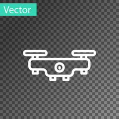 Black Drone flying icon isolated on transparent background. Quadrocopter with video and photo camera symbol. Vector