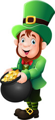 Cartoon leprechaun with gold coin
