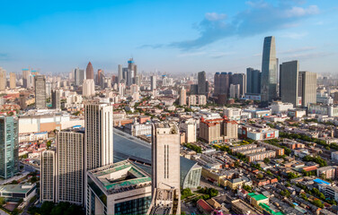 Obraz premium Aerial photograph of skyline of architectural landscape of Tianjin Financial Center