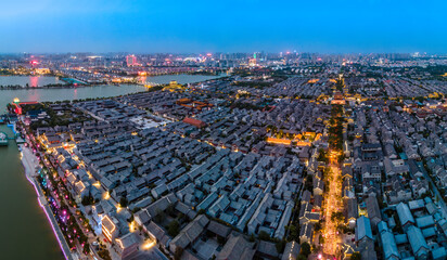 Fototapeta premium Aerial photograph of Dongchang ancient city in Liaocheng, Shandong Province