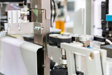 close up entrance guide rod and belt drive component module of automatic electric wire cable cutting stripping and crimping machine for electric and electronic industrial