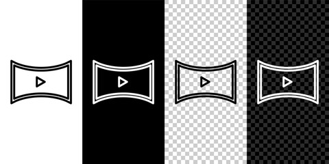 Set line Online play video icon isolated on black and white background. Film strip with play sign. Vector
