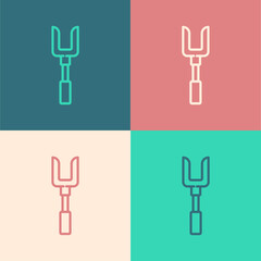 Pop art line Barbecue fork icon isolated on color background. BBQ fork sign. Barbecue and grill tool. Vector