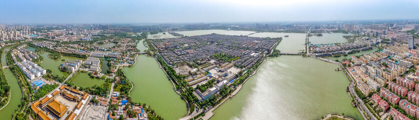 Fototapeta premium Aerial panorama of Dongchang ancient city in Liaocheng, Shandong Province