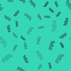 Black line Traditional indian shoes icon isolated seamless pattern on green background. Vector
