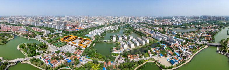 Aerial panorama of Dongchang ancient city in Liaocheng, Shandong Province