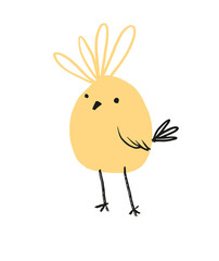Lovely Vector Card with Cute Little Chicken. Funny Yellow Bird on a White Background. Childish Style Easter Party Vector Print for Card, Wall Art, Decoration.
