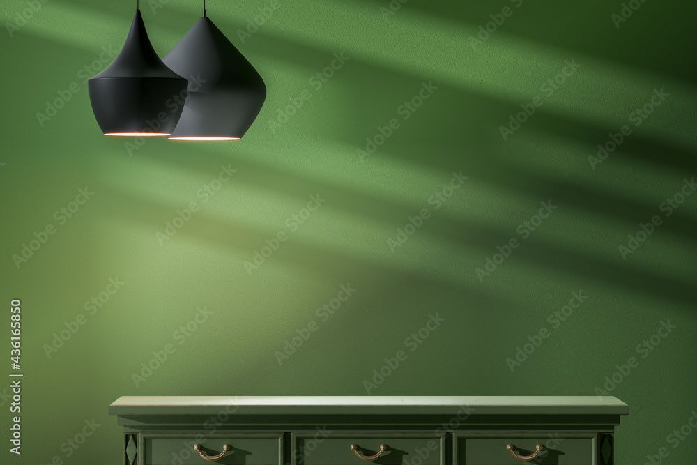 Poster empty cabinet table top for display product presentation andlamp on top