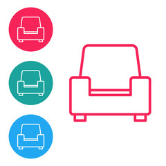Red line Armchair icon isolated on white background. Set icons in circle buttons. Vector