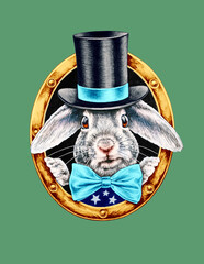 White Rabbit in a black hat and a bow tie.