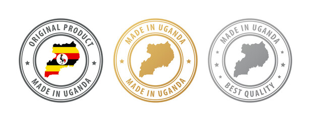 Made in Uganda - set of stamps with map and flag. Best quality. Original product.