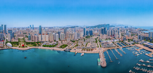 Fototapeta premium Aerial photography of architectural landscape skyline along Qingdao urban coastline