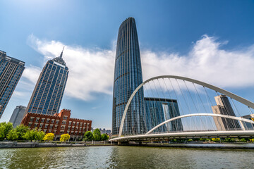 Fototapeta premium Street View of modern architecture along Haihe River in Tianjin