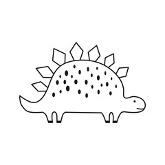 Cute dinosaur in outline sketchy style. Funny cartoon dino. Hand drawn vector doodle for kids
