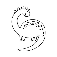 Cute dinosaur in outline sketchy style. Funny cartoon dino. Hand drawn vector doodle for kids