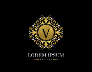 Luxury Boutique Letter V Logo Design. Graceful Ornate Icon Vector Design.