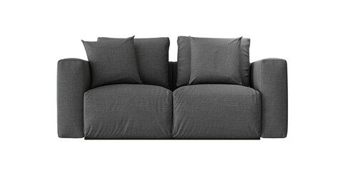2 seat fabric dark gray color sofa comfy on white background. front view. isolate background.