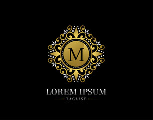 Luxury Boutique Letter M Logo Design. Graceful Ornate Icon Vector Design.