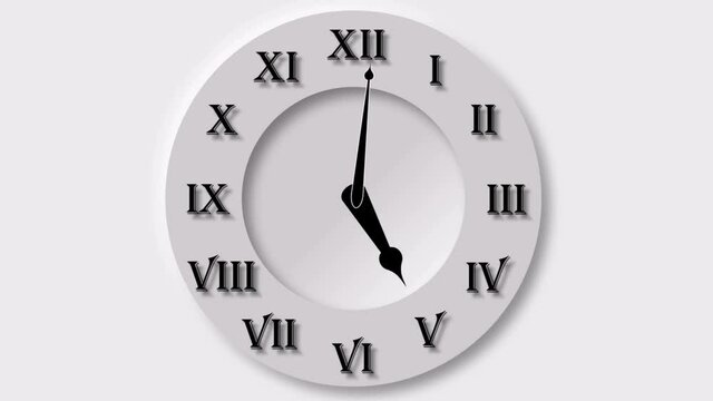 Simple graphic: Analog clock needle rotate clockwise 12 hours (roman numerals)