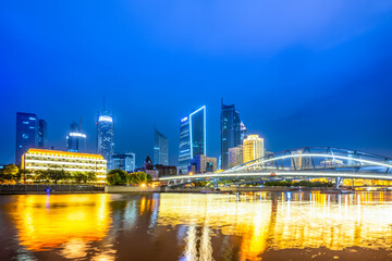 Night view of modern architecture street along Haihe River in Tianjin