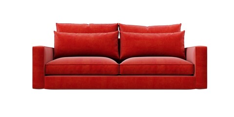 2 seat red color fabric sofa on white background. front view. isolate background.