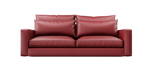 2 seat red color leather sofa on white background. front view. isolate background.