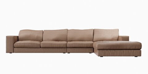 4 seat brown color leather sofa on white background. front view.isolate background.